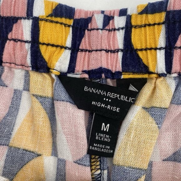 Banana Republic Women's Size M Linen Blend Pull On Shorts Pink Yellow Geometric - Picture 7 of 13